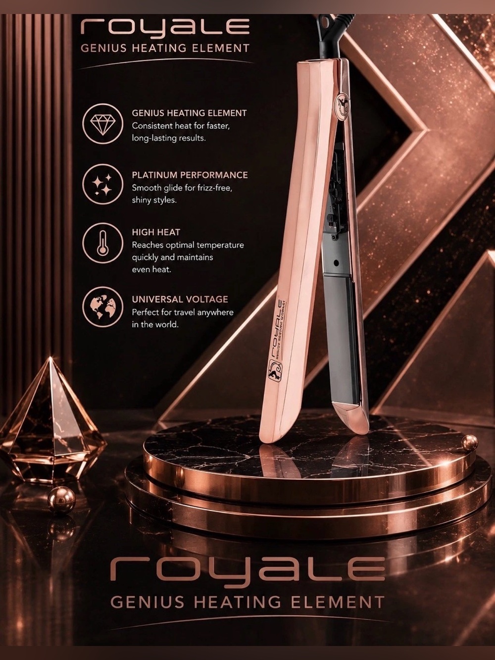 ROYALE Platinum Genius Flat Iron - LIMITED EDITION ROSE GOLD - NWT - Picture 7 of 8